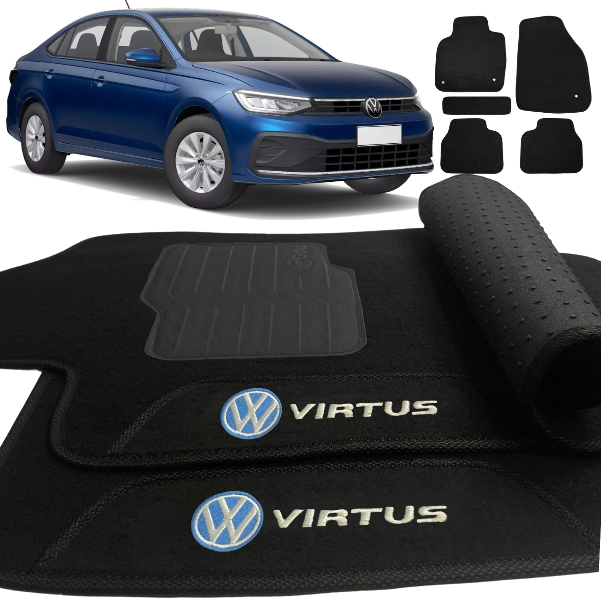 TAPETES CARPETE VIRTUS 2017 A 2024 PRETO 5 PEÇAS