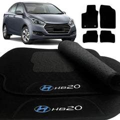 TAPETE CARPETE HB20 2012 A 2019 PRETO BORDADO 4 PEÇAS