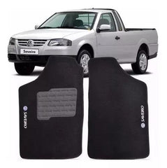 TAPETE CARPETE SAVEIRO G2 G3 G4 1996 A 2012 PRETO BORDADO 2 PEÇAS