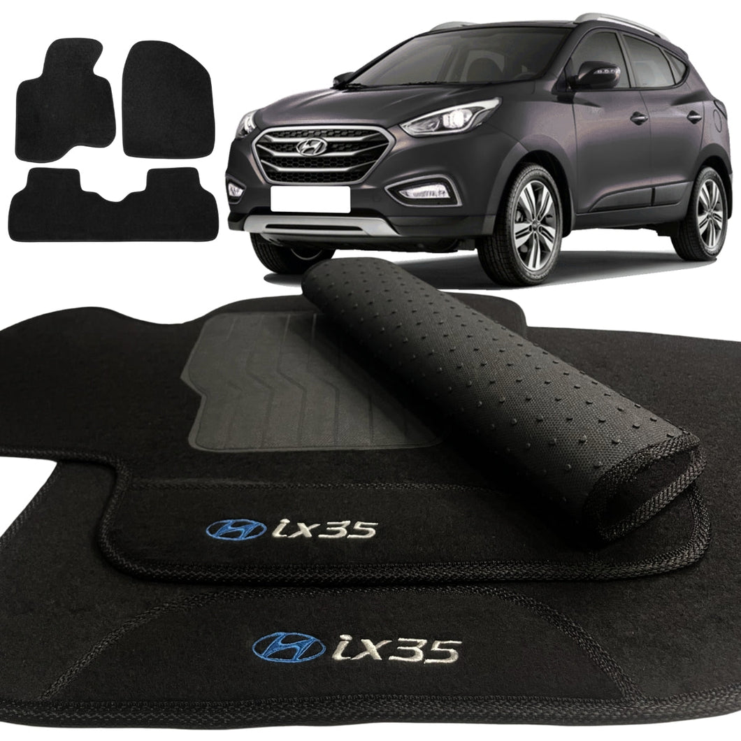 TAPETE CARPETE IX35 2011 A 2023 PRETO BORDADO 3 PEÇAS