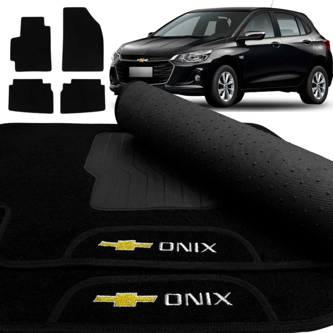TAPETE CARPETE ONIX HATCH 2020 A 2025 PRETO BORDADO 4 PEÇAS