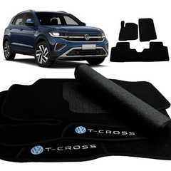 TAPETE CARPETE T-CROSS 2018 A 2024 PRETO BORDADO 3 PEÇAS