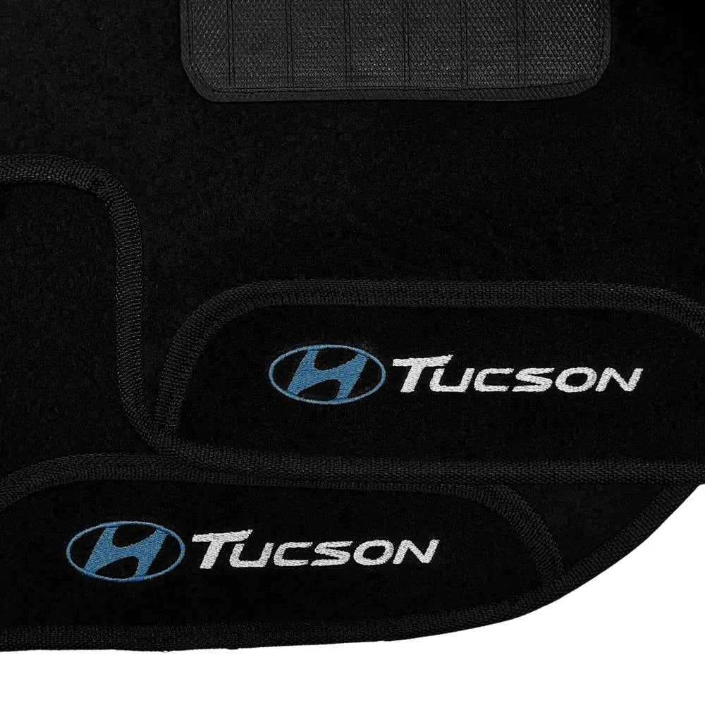 TAPETE CARPETE TUCSON 2004 A 2016 PRETO BORDADO 3 PEÇAS