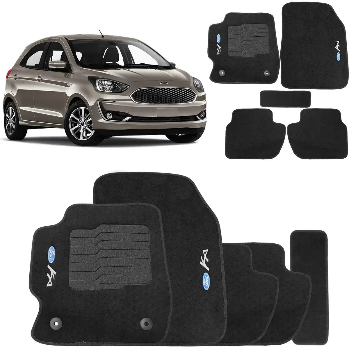 TAPETE CARPETE FORD KA 2014 A 2021 PRETO BORDADO 5 PEÇAS